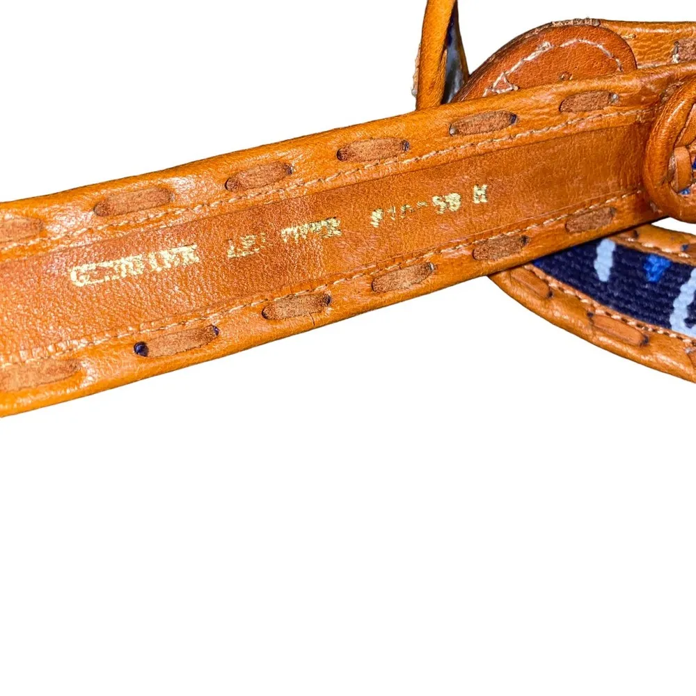 Stitched woven Genuine Leather retro boho indie Print Belt medium brown/blue - Image 88