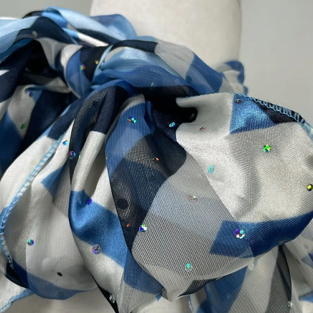 Scarf Rectangular White Blue Navy Bedazzled OS White - Image 3