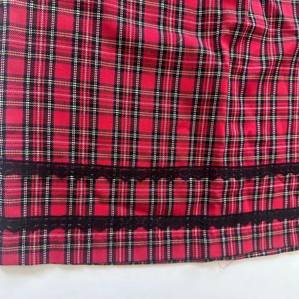 Vintage Penelope Red Plaid Midi Skirt Lace Trim Small Holiday Classic - Image 3