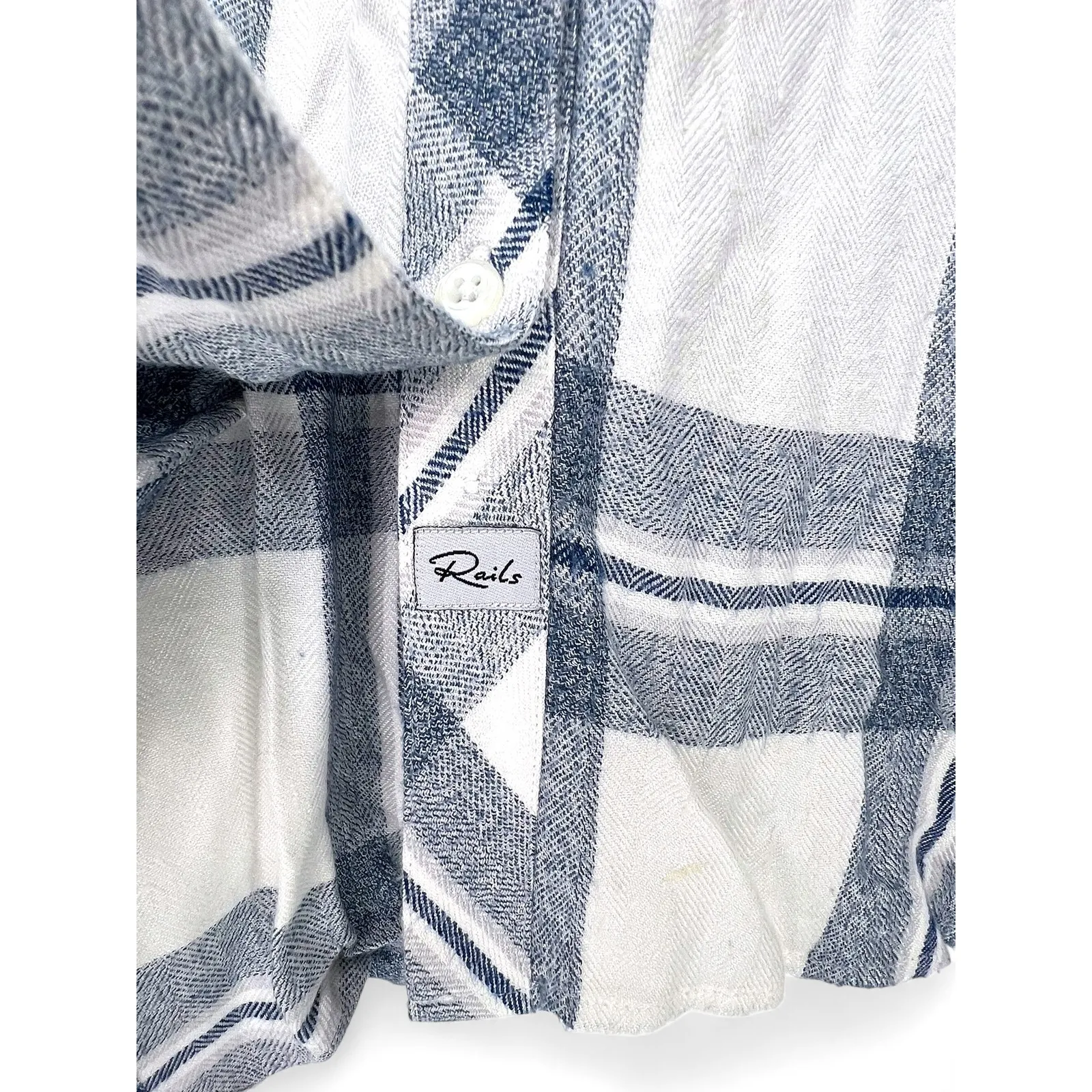 RAILS | L | Flannel Button Up Down Shirt Top Blouse Plaid Womens Navy White - Image 3
