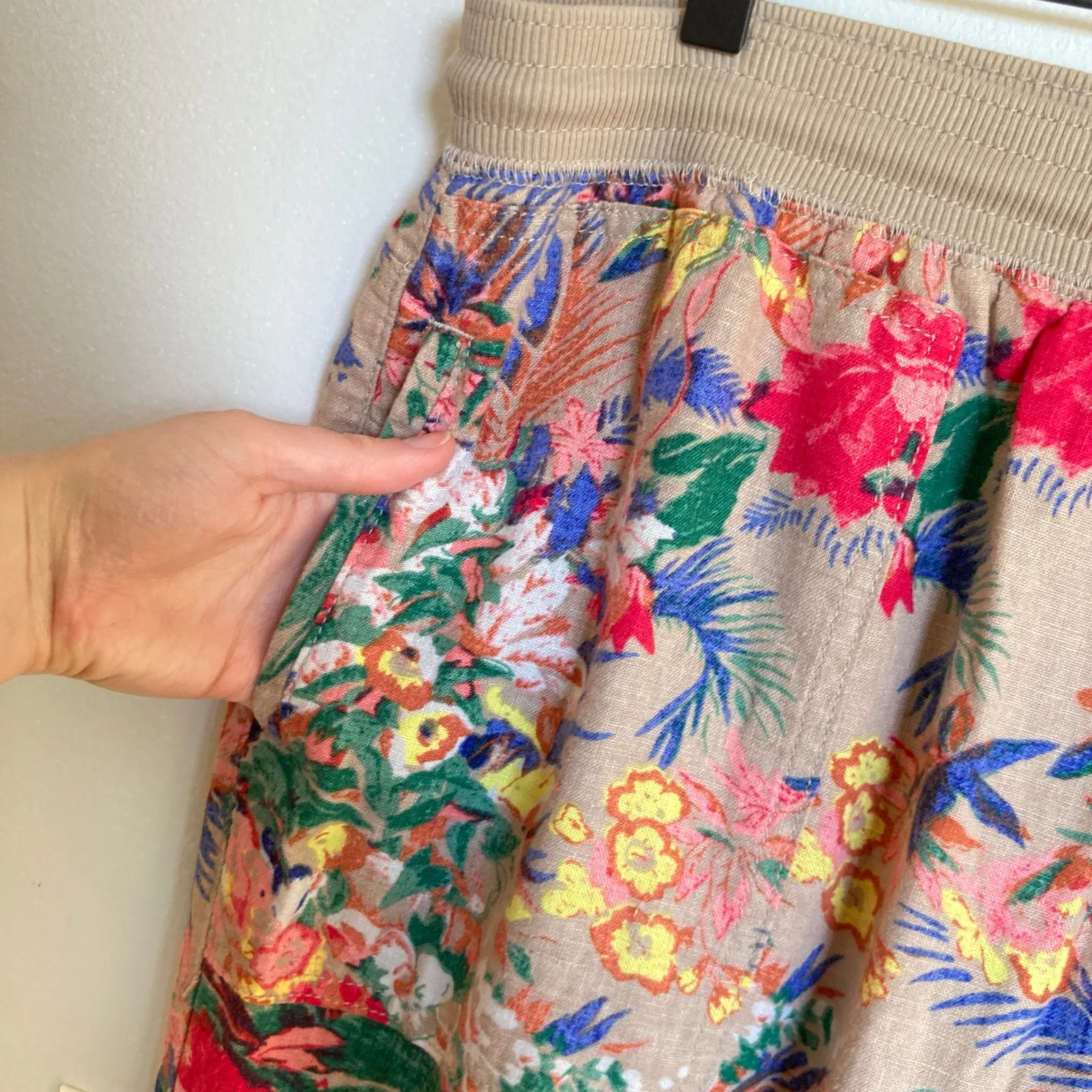 M&S Collection Women UK 14/US 10 Floral Linen Blend Ankle Pant Beachy Resort Tan - Image 4