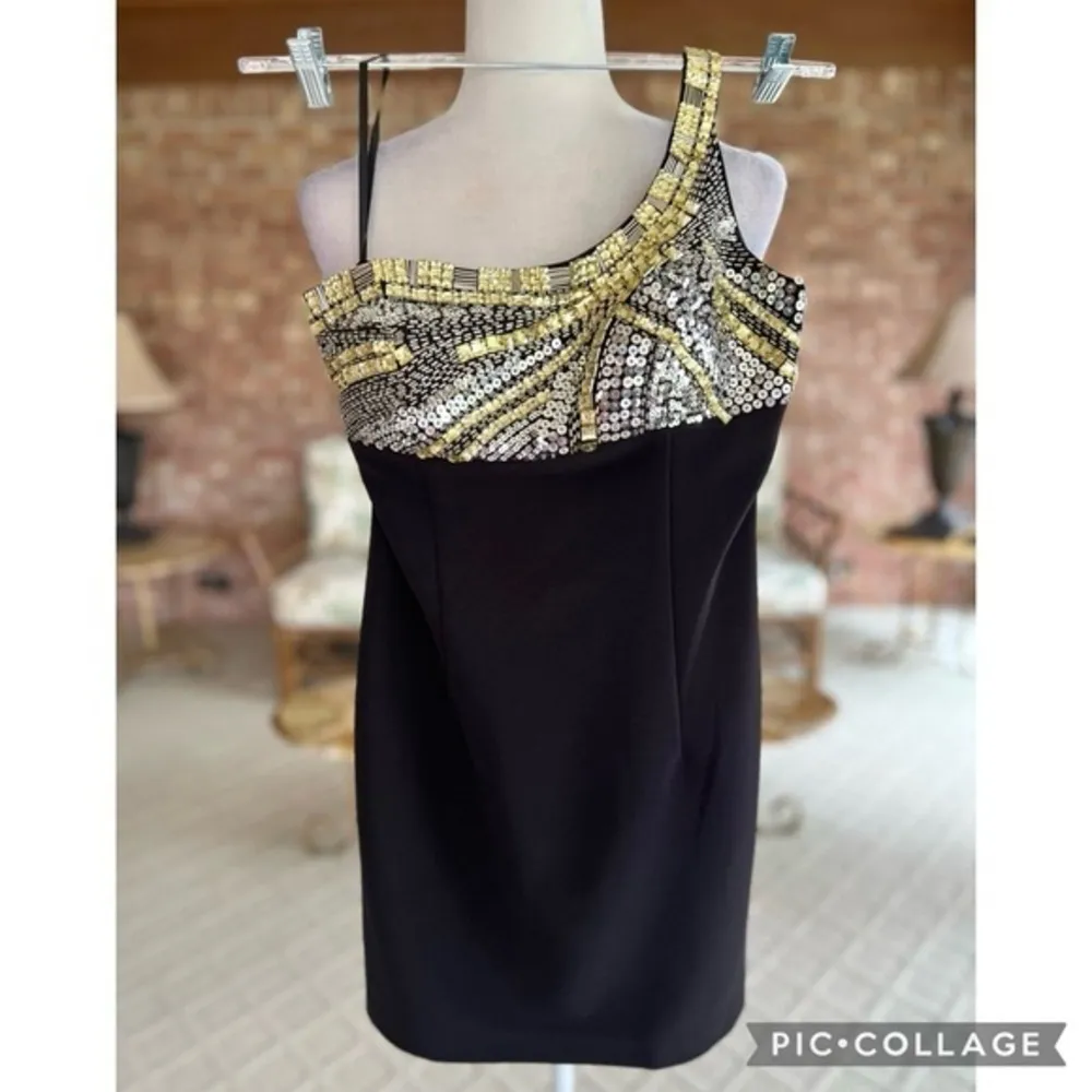 Dave & Johnny Black One Shoulder Sequin Bodycon Mini Cocktail Dress 5/6 - Image 2