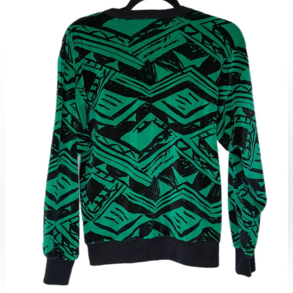 Vintage Green Black Geometric Sweater Retro 80s 90s Active Interest Soft Unisex Size M - Image 2