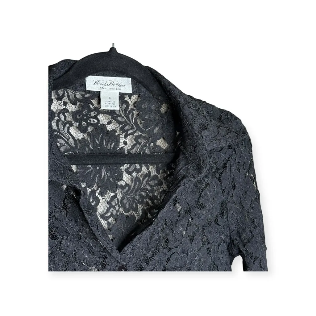 Vintage: Brooks Brothers ✿ Sheer Floral Lace Blouse ✿ Black ✿ 8 ✿ Scallop Trim - Image 6