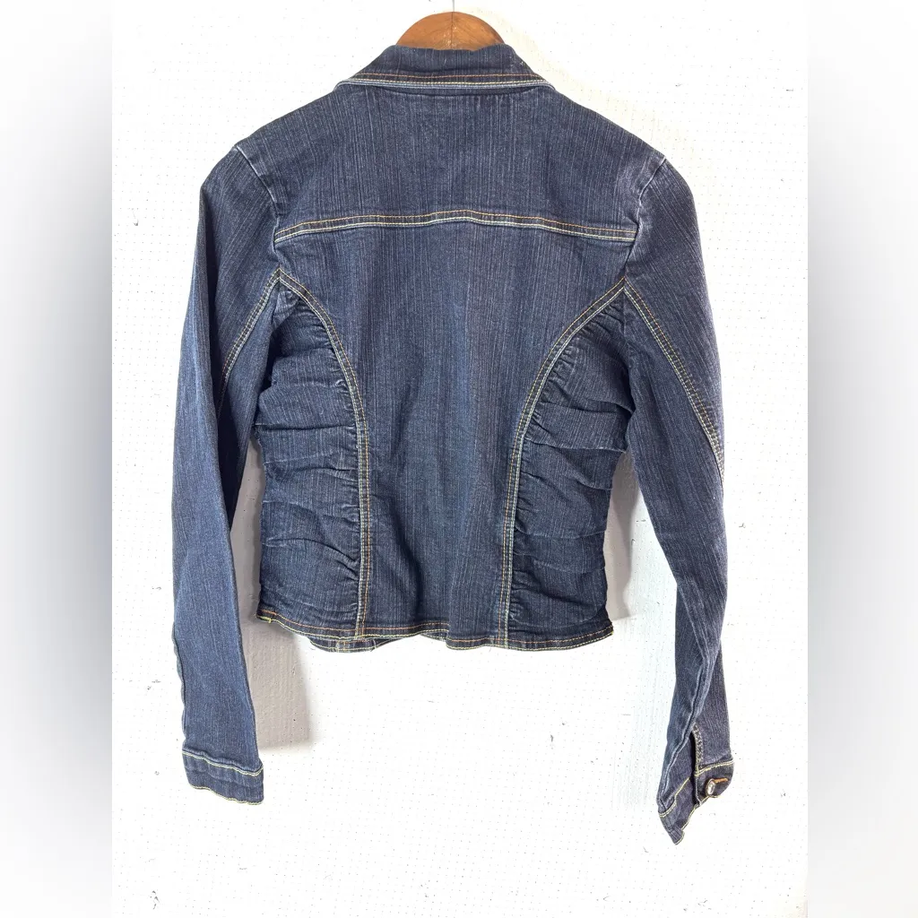 Elite Jeans L Dark Blue Ruched Crop Jean Jacket - Image 2