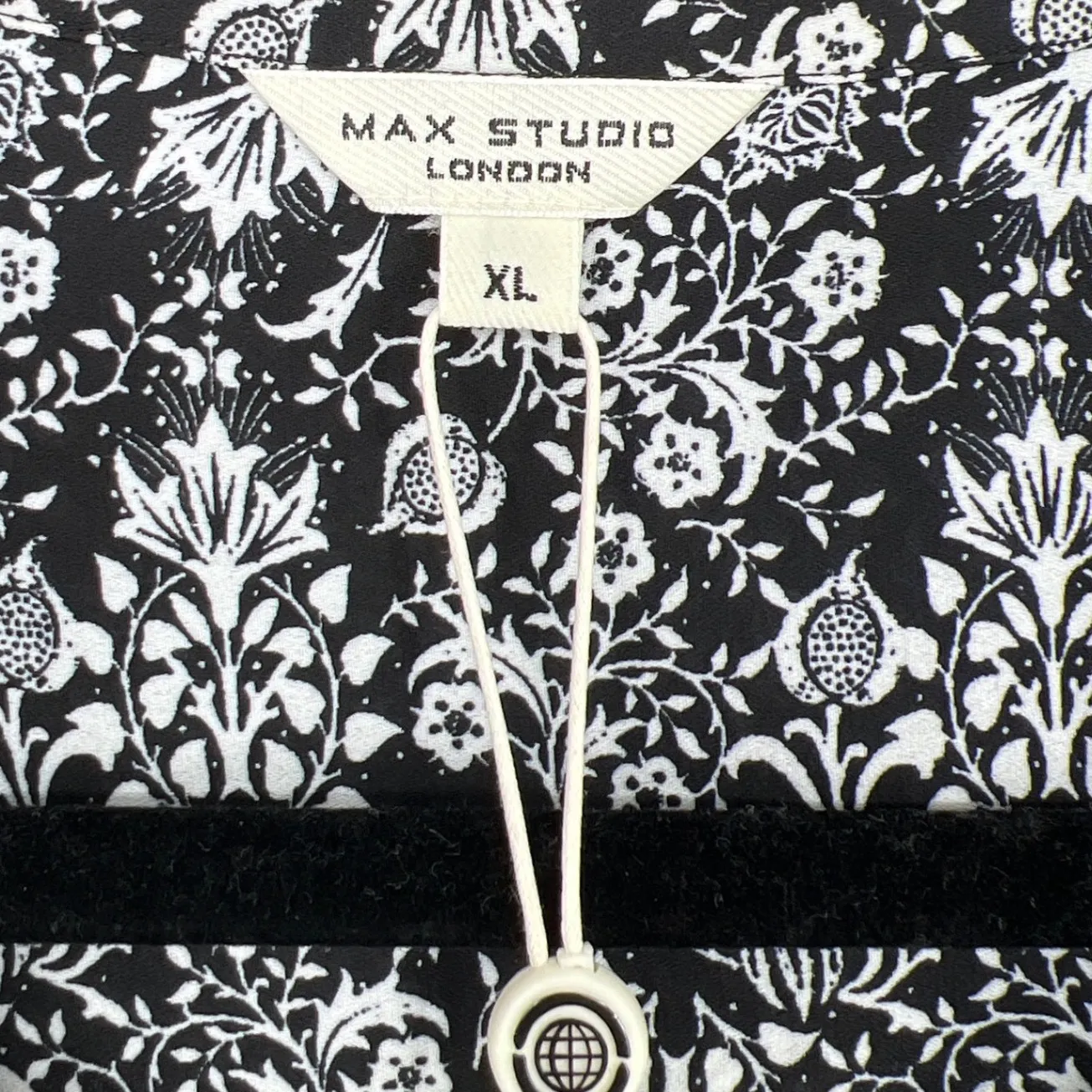 Max Studio London Floral Shirt Dress XL Black White Long Sleeve NWT Tie Waist - Image 6