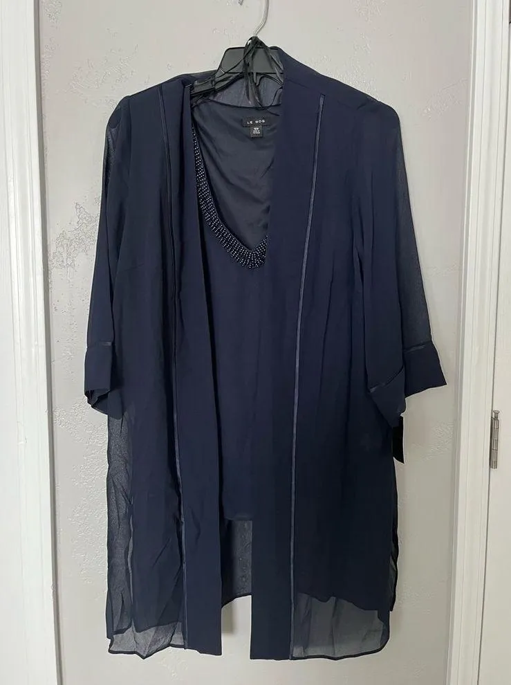 LE BOS Women’s georgette pantsuit with beaded neck style 27821 DARK NAVY 16W - Image 8