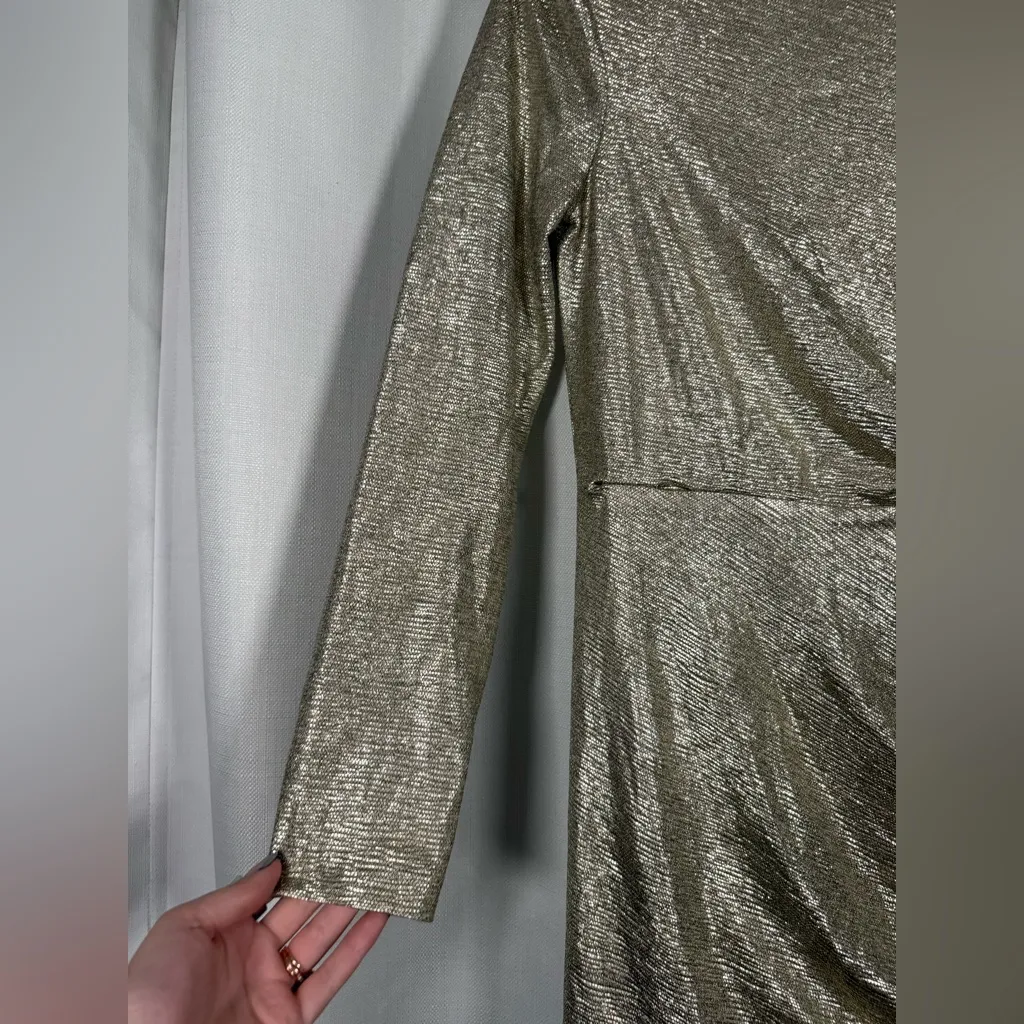 Eliza J Metallic Long Sleeve Sheath Dress in Champagne Gold Size 8 - Image 6