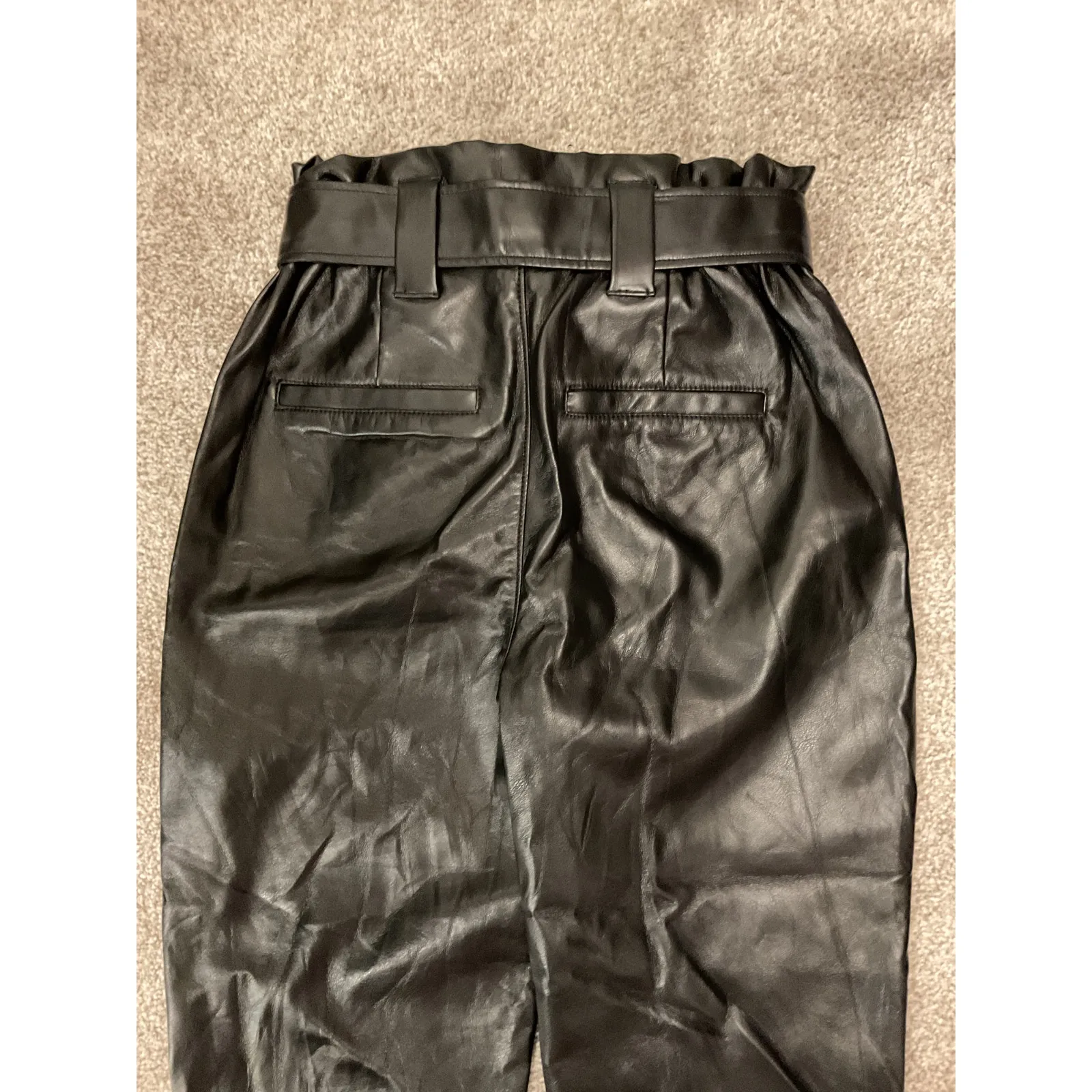 Express Black Faux Leather Ankle High Rise Paperbag Pants,4R - Image 10