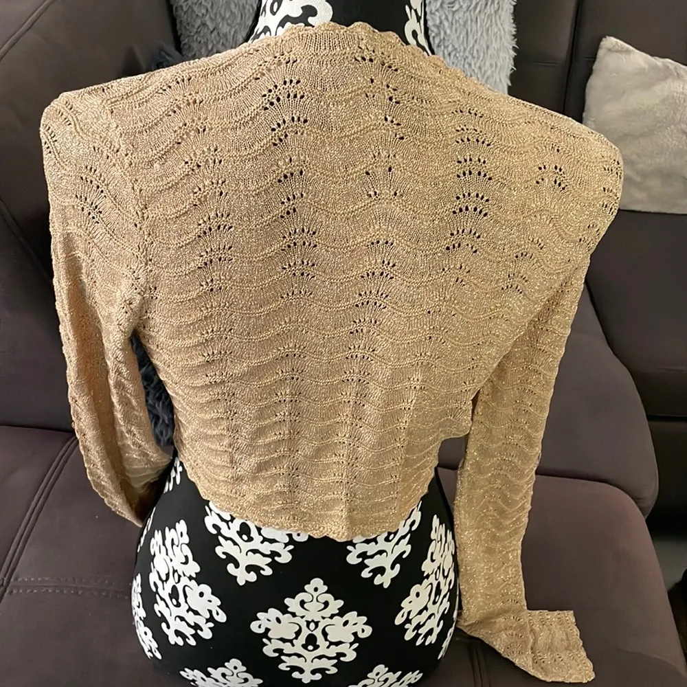 INC International Concepts Shiny Gold Color Dressy Cardigan Size Small - Image 5