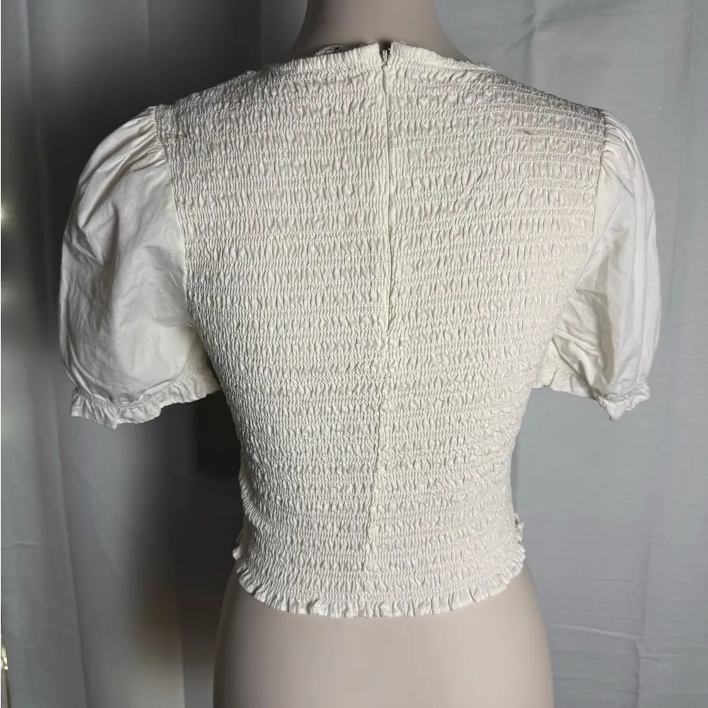 RD Style Cream Puff Sleeve Smocked Crop Blouse - Image 2