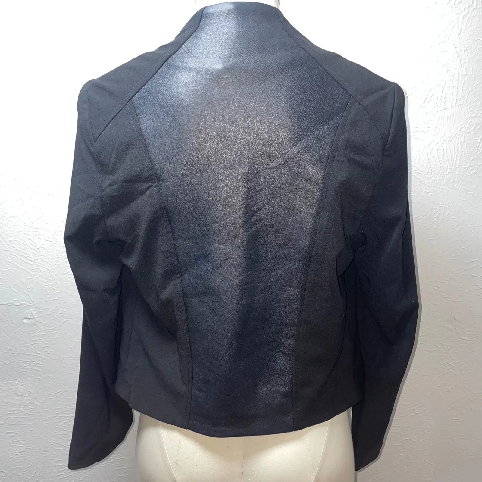 Krisa Black Jacket Medium Draped Front Faux Leather Back, Revolve Find - Image 9