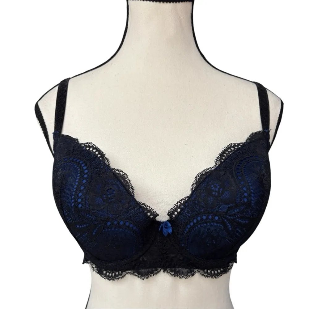 Le Mystère Isabella Lace Bra 38D, Black & Royal Blue Memory Foam Cups Size undefined - Image 4