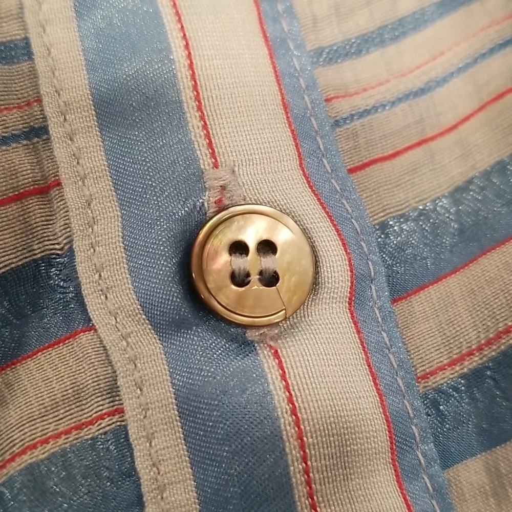 💕CURRENT AIR💕 Short Sleeve Ruffled Split Neck Blouse Blue Striped Medium M NWT - Image 6