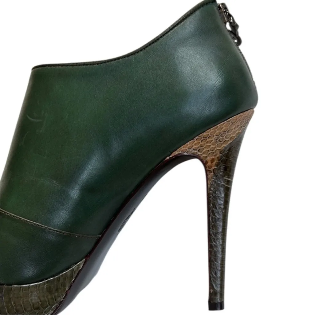 Like New House of Harlow 1960 Leather Heeled Booties Green / Snakeskin Size 8 - Image 2