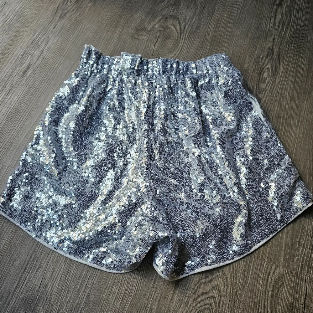 Silver Sequin Medium Lined Draw String Shorts - Image 6