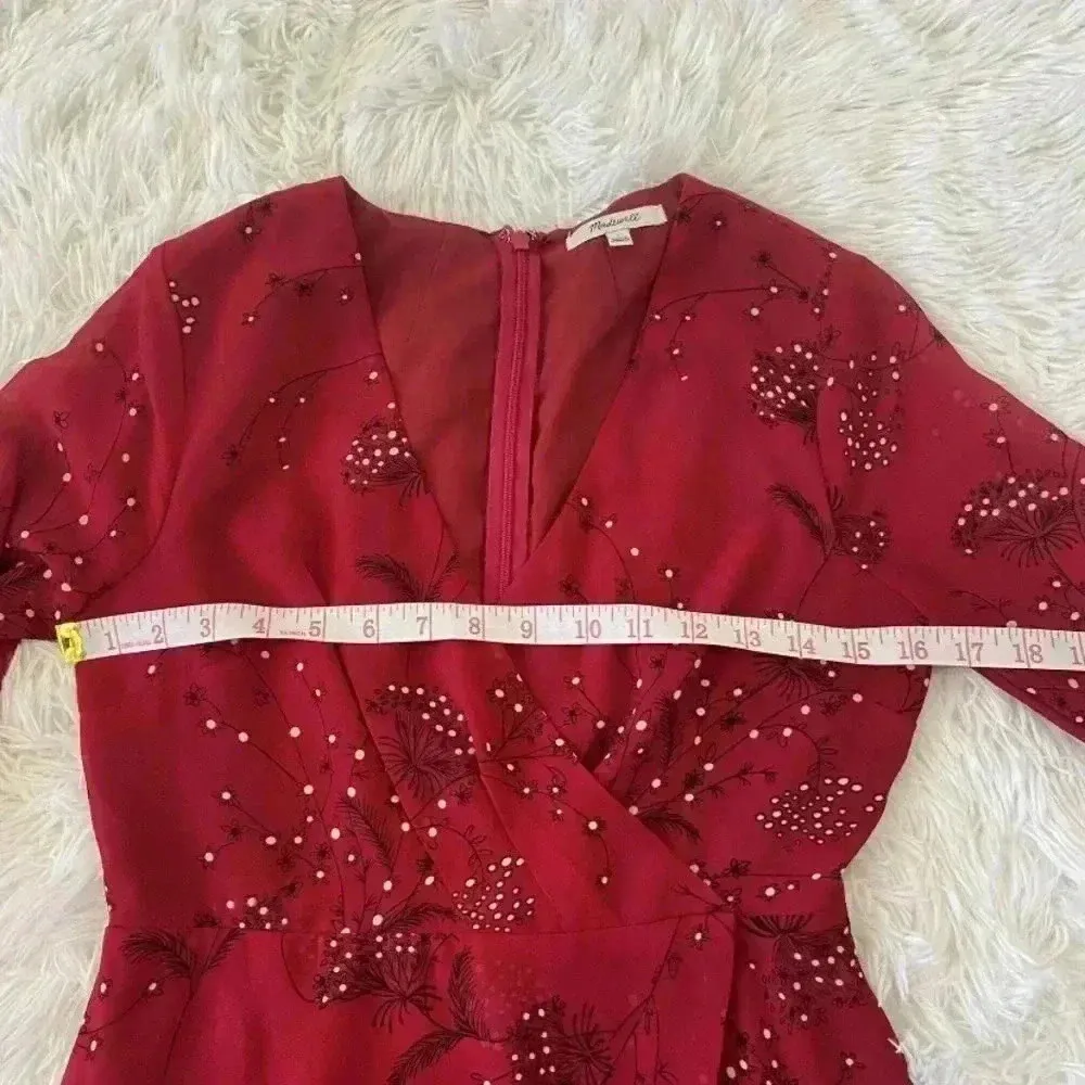 Madewell Red Wrap Floral Print Crepe Mini Dress sz 0 - Image 11