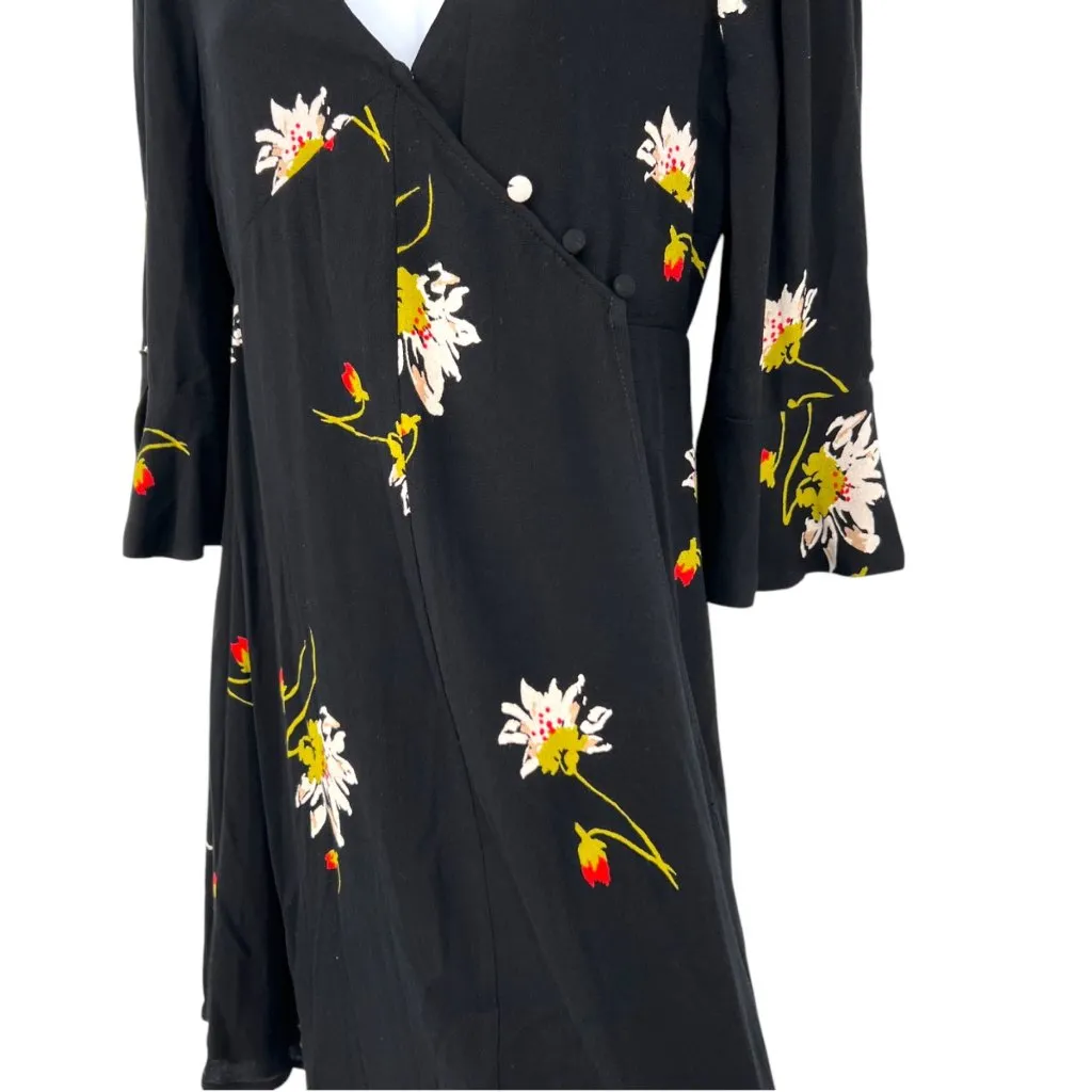 Free People Time On My Side Floral Wrap Mini Dress Black Size XS - Image 4