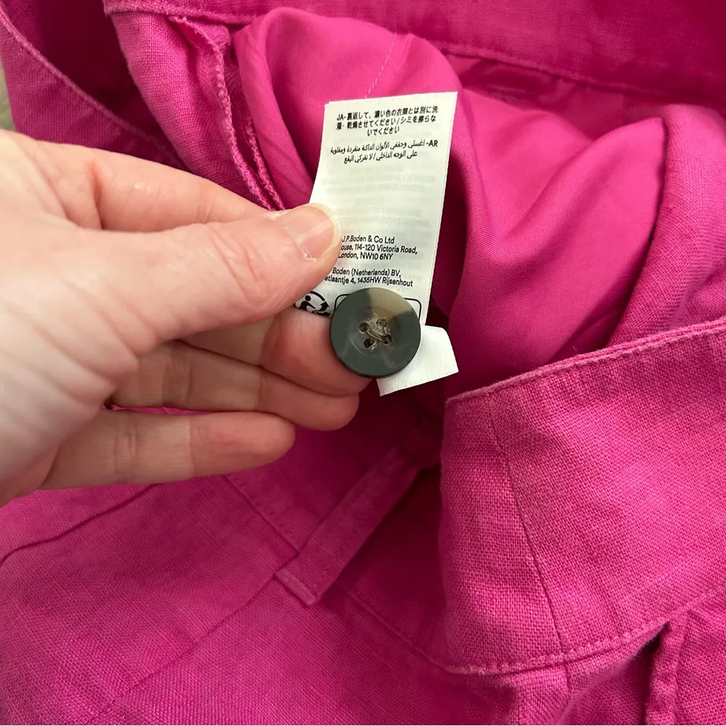 Boden Wide Leg Palazzo Double Button High Rise Linen Pants Pink Peony 10 - Image 6