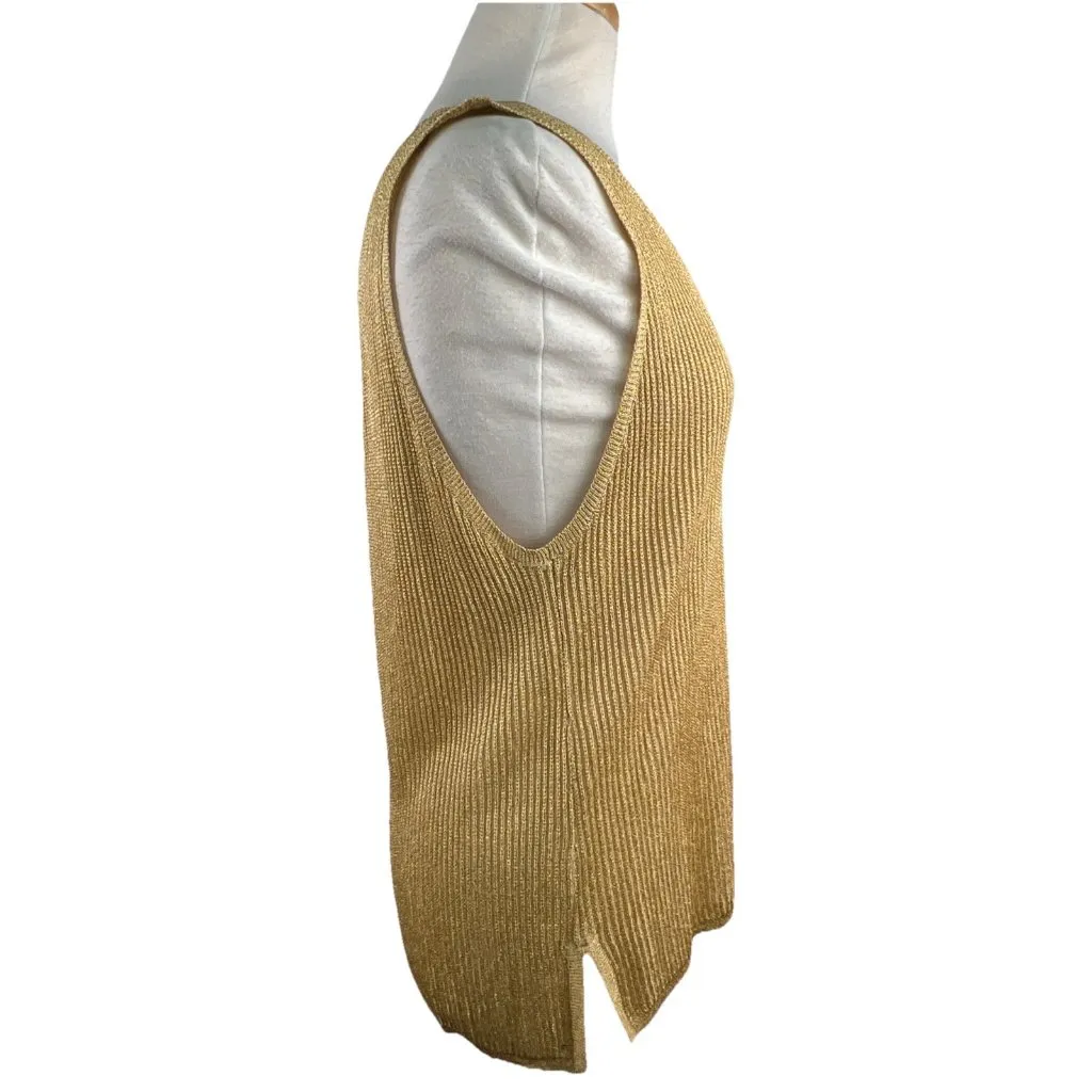 Tesori Size XL Sleeveless Sweater Vest Tunic Gold Sparkly Relaxed Fit Tunic - Image 6