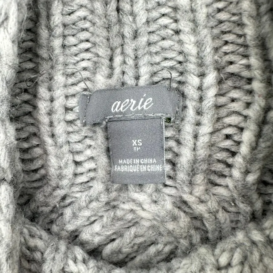 Aerie Womens XS Gray Cable Knit Mock Neck Pullover Sweater Casual Warm‎ Cozy - Image 3