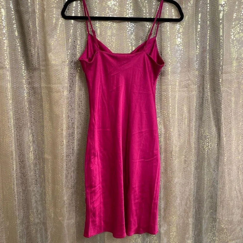 Express Magenta Pink Satin Cowl Neck Midi Slip Dress, S - Image 2