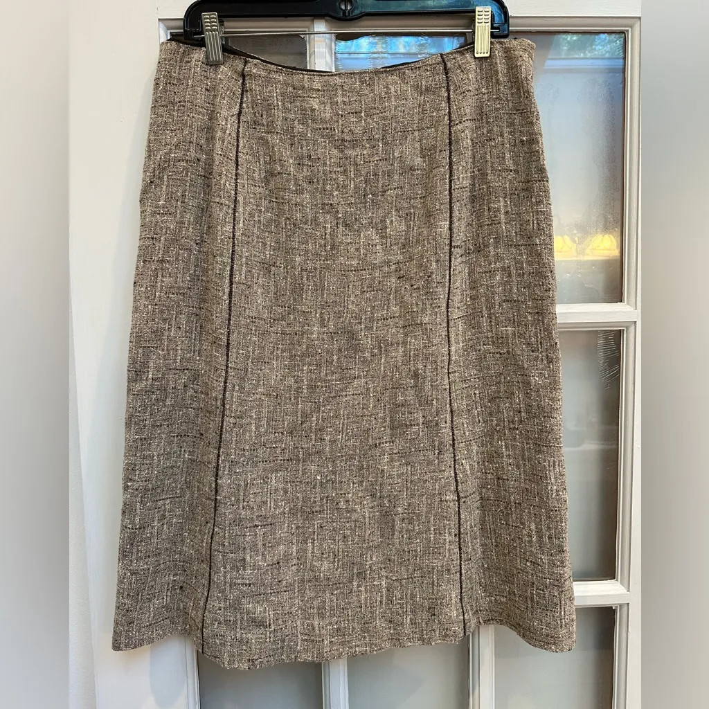 Vintage Carlisle Silk Tweed Beige Cream Tan A-Line Skirt Women’s Size 12 Large - Image 11