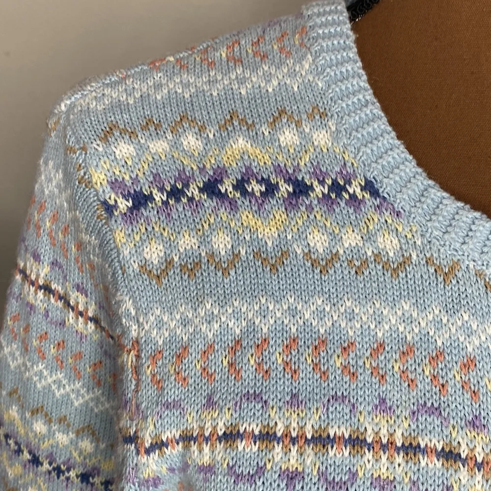 Tiara International light blue fair isle Nordic zip sweater size L - Image 71