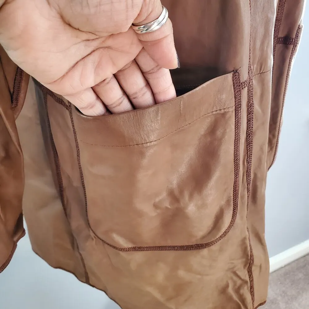 Vintage Vera Pelle Sasha Reversible Lightweight Soft Leather Hooded Jacket S - Image 6