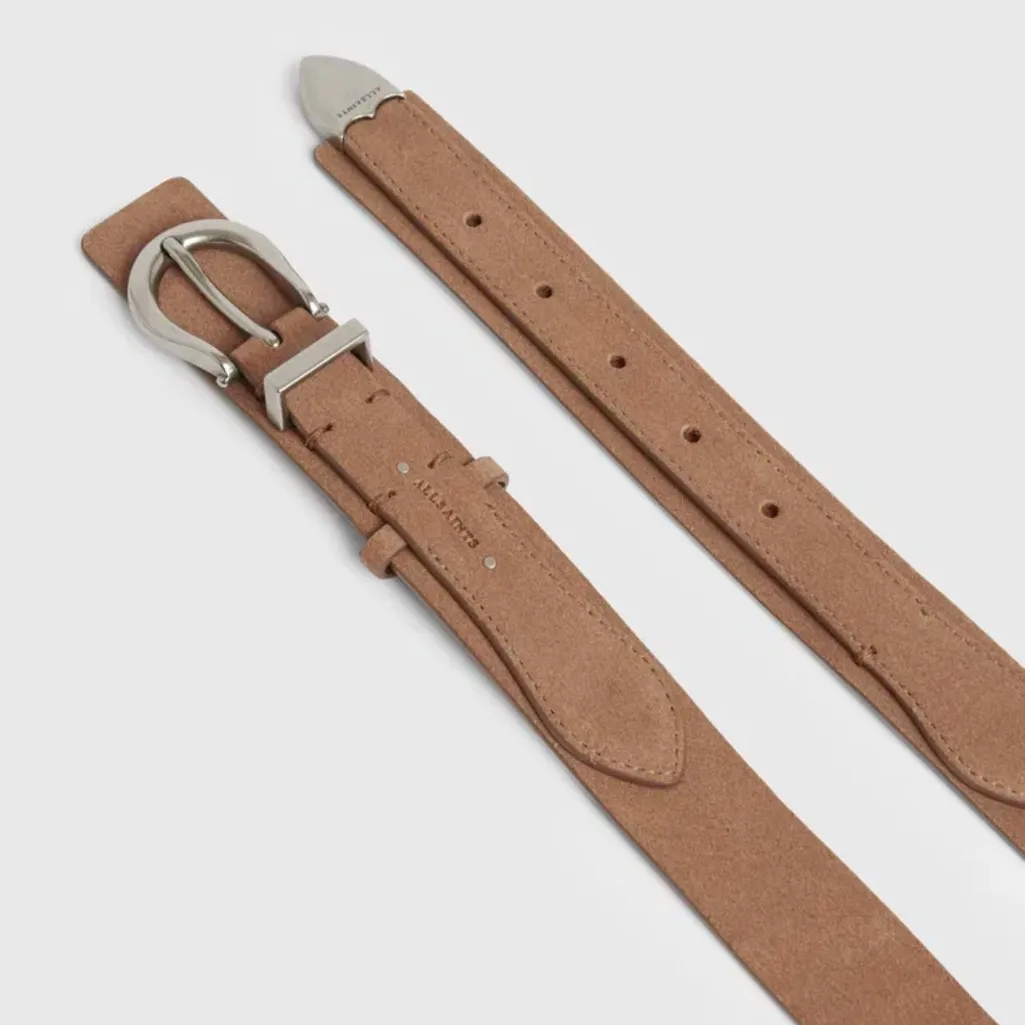 All Saints Tan 100% Buffalo Leather Belt with Silver Buckle NWT - Image 3