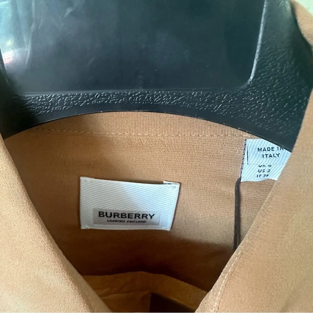 Burberry Camel Tan Draped Silk Blouse Women US2 - Image 5