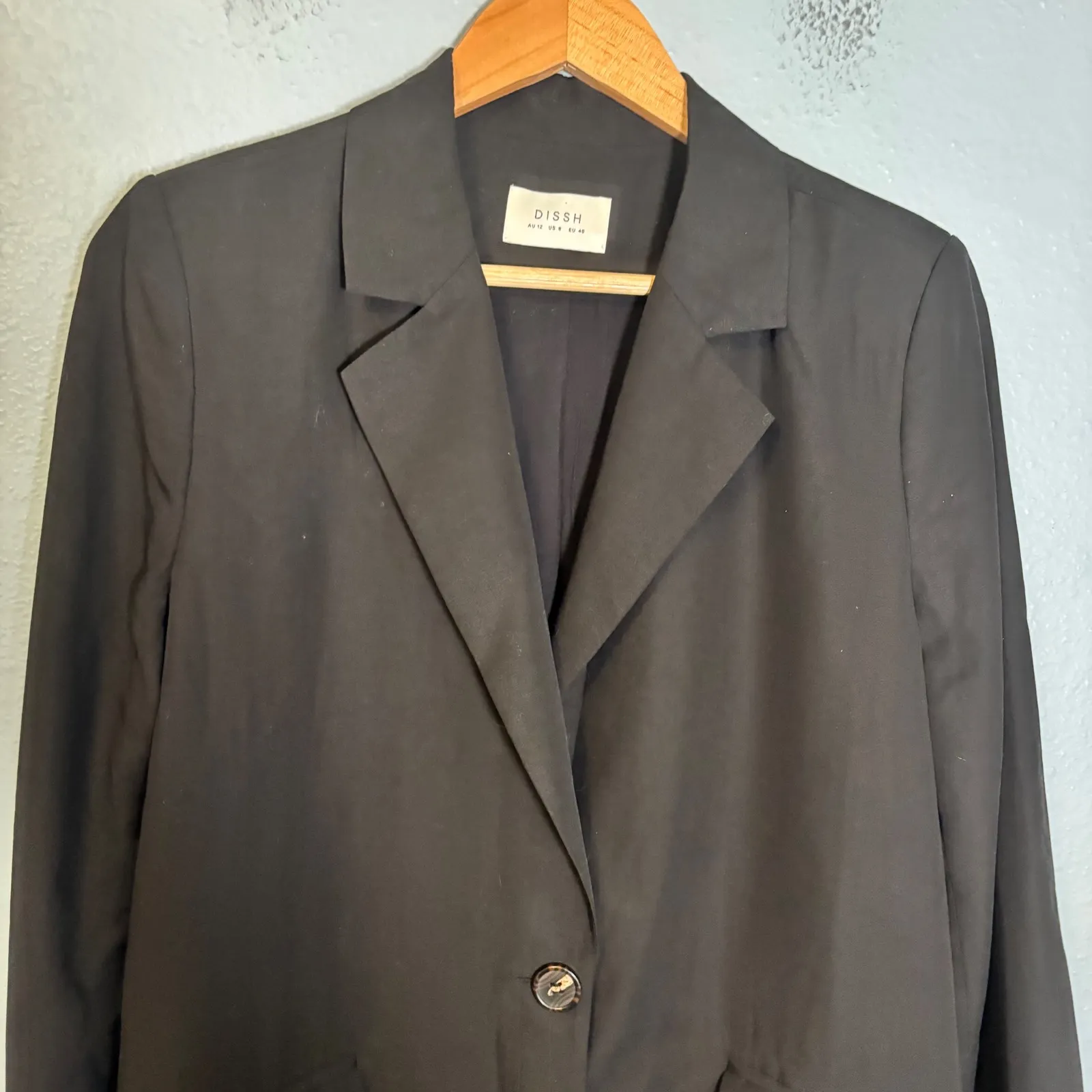 DISSH‎ Karla Oversized Blazer Tencel Linen Black Size 8 Office Tailored menswear - Image 3
