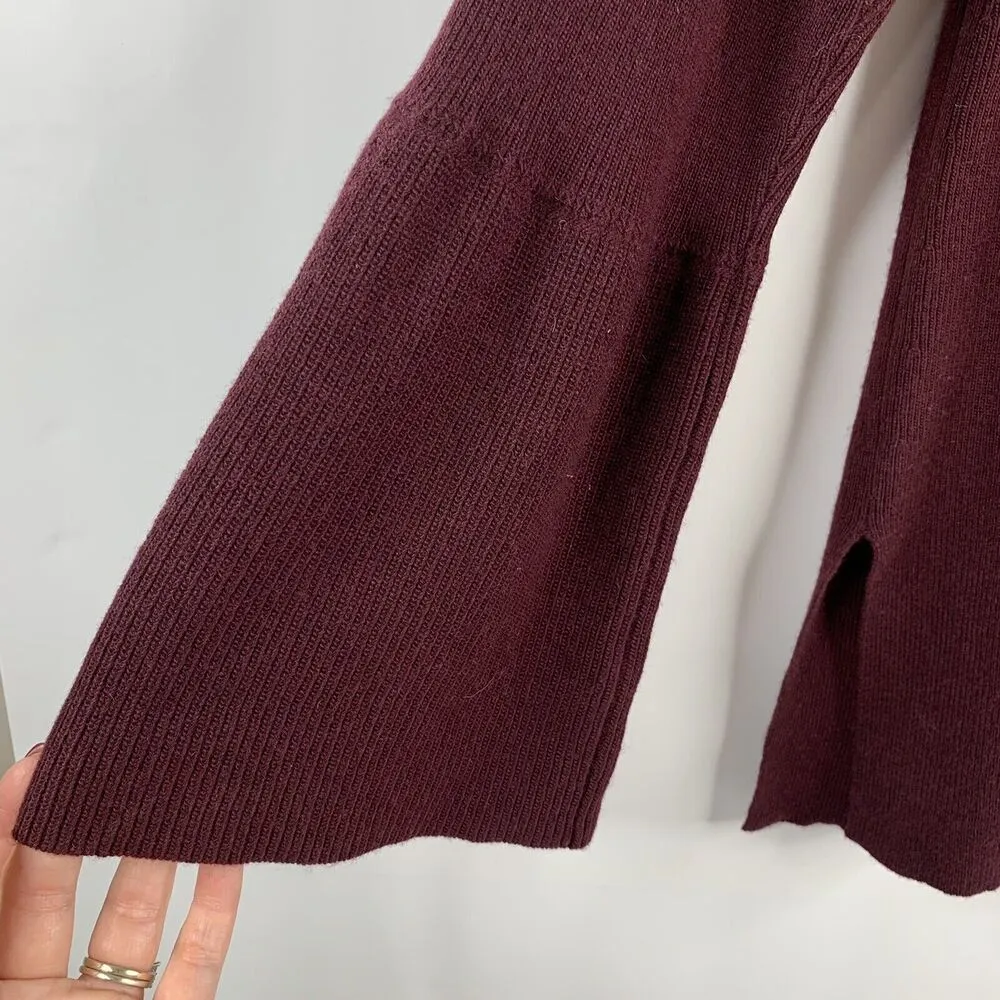 J. Crew Sz L Sweater Peplum Bell Long Sleeve V-neck Wool Blend Burgundy Women’s - Image 4