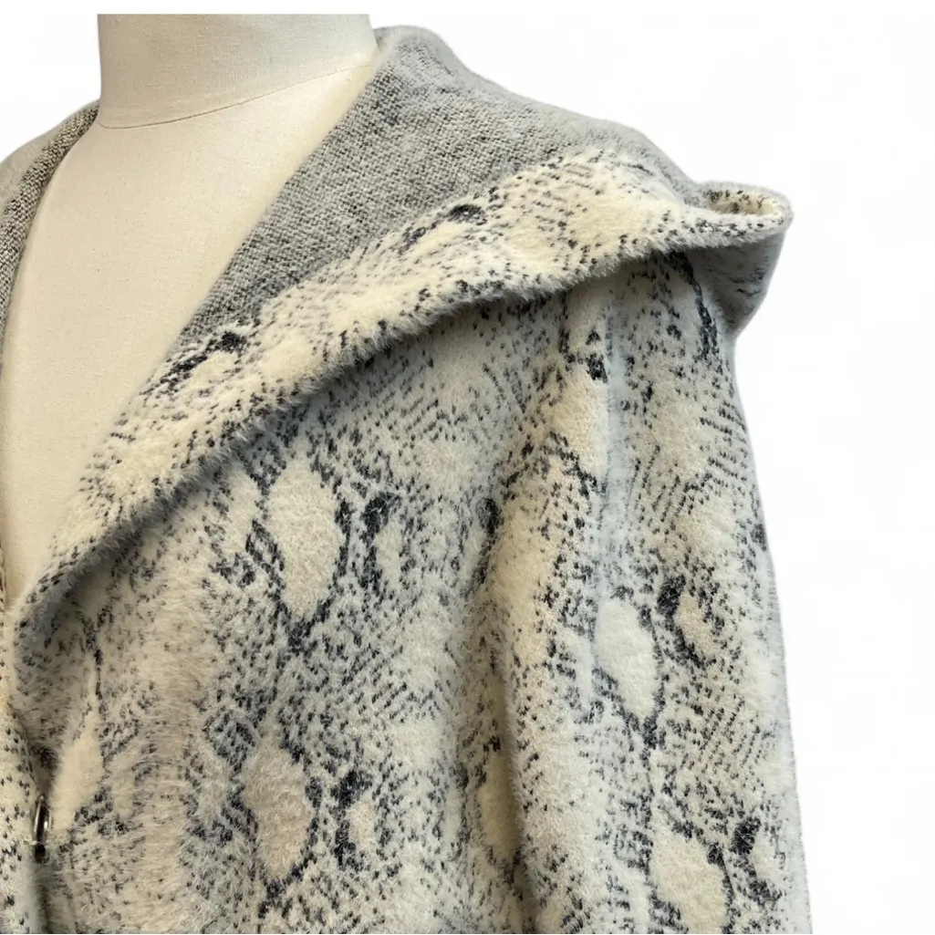 Snakeskin Pattern Hooded Coat Snap Closure Cardigan Fuzzy & Soft by Buckle Black - Image 5