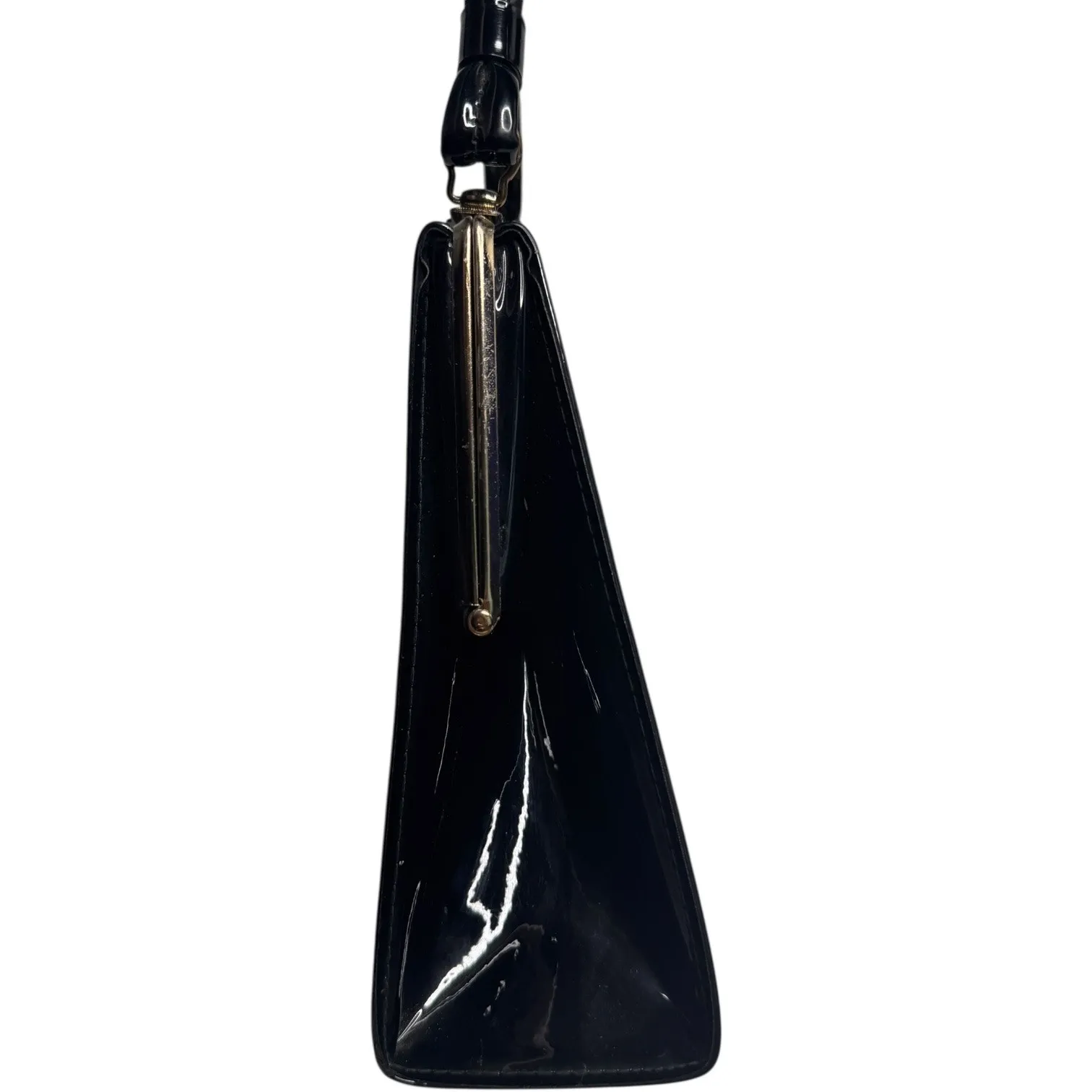 Vintage Aetna Black Patent Leather Box Purse 1960s Structured Frame Handbag - Image 10