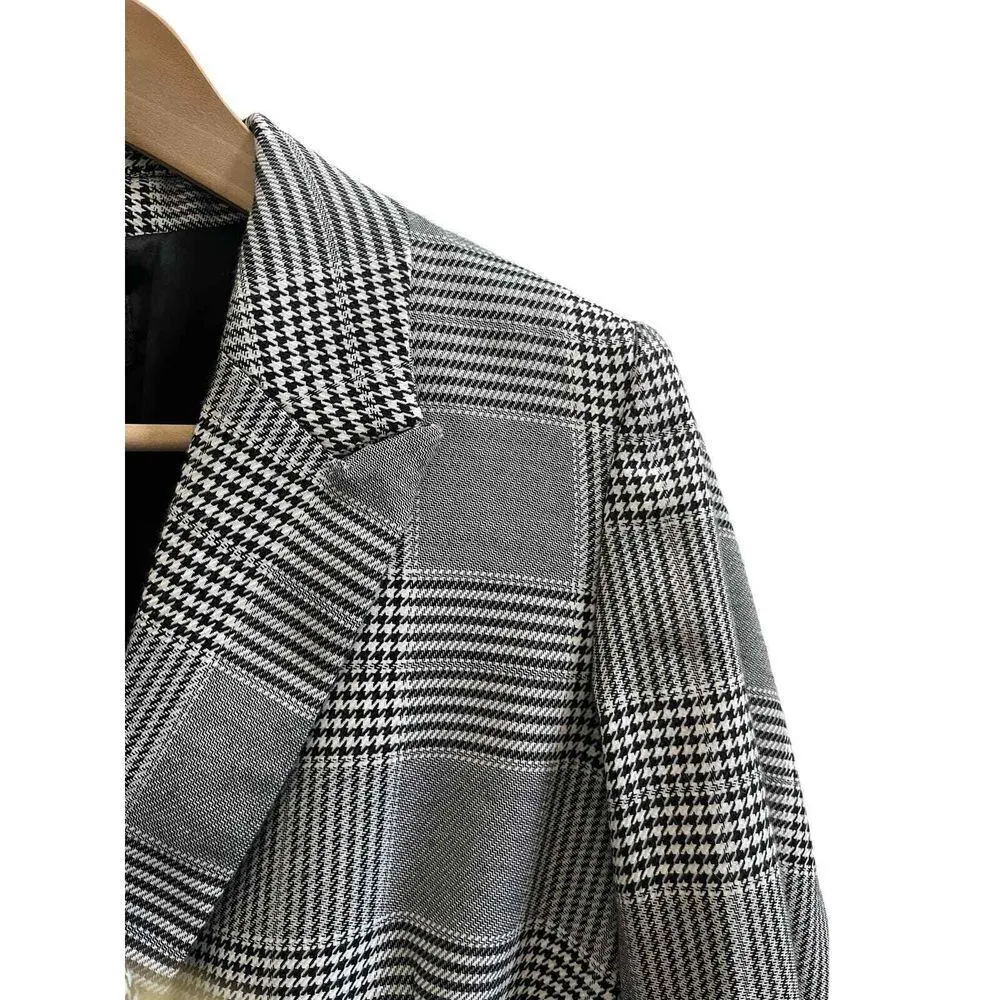 Bardot Gray Monochrome Glenchek Belted Double Breasted Trench Coat Size 6 Medium - Image 5