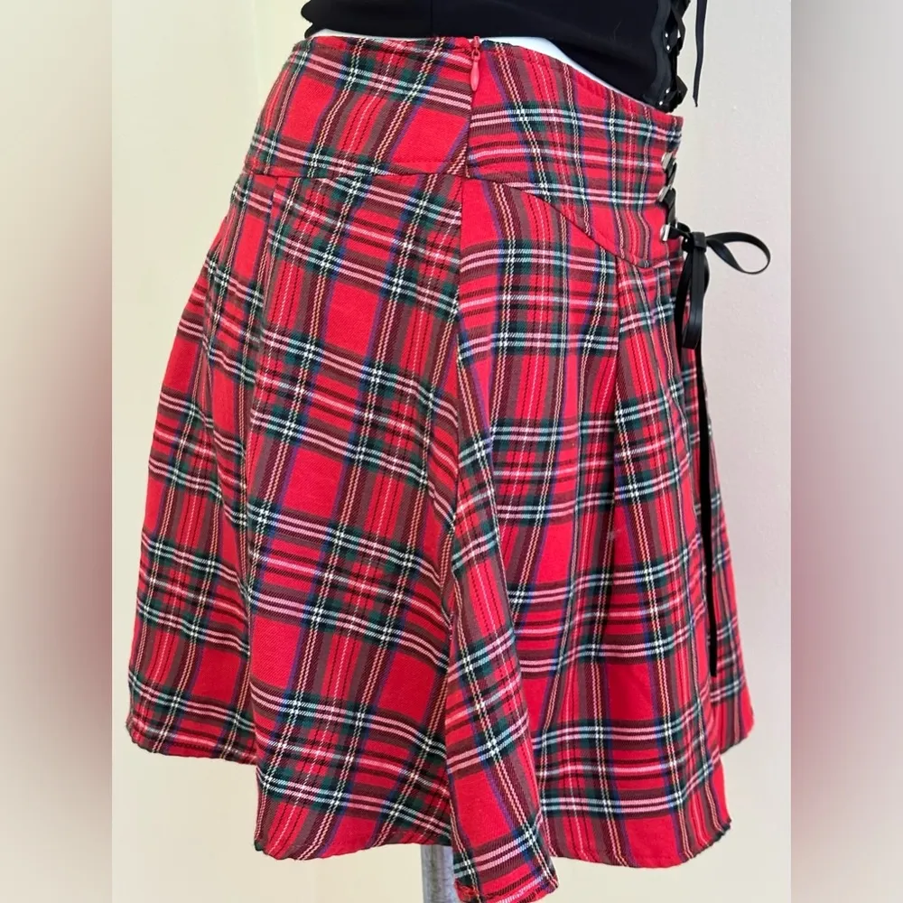 Shein Red Green White Yellow Plaid  Skater Corset Waist Tartan  Flare Sk… - Image 4