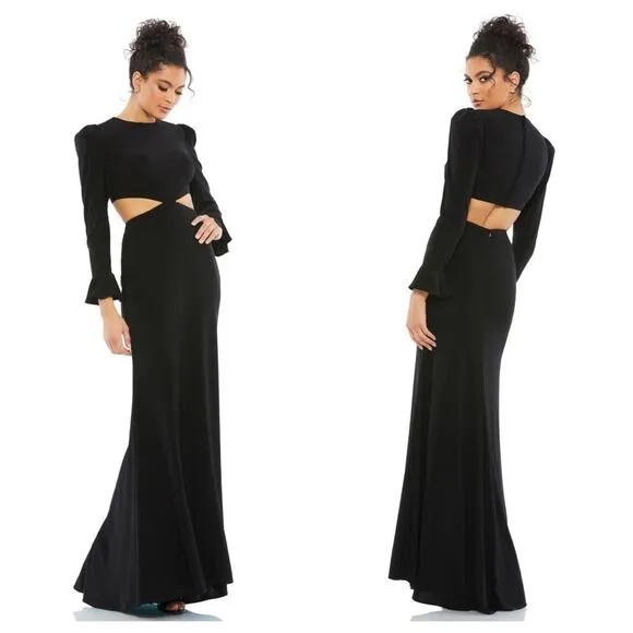 Mac Duggal Black Long Sleeve Puff Shoulder Cut Out Gown Size 0 $398 67944 Flirty - Image 2