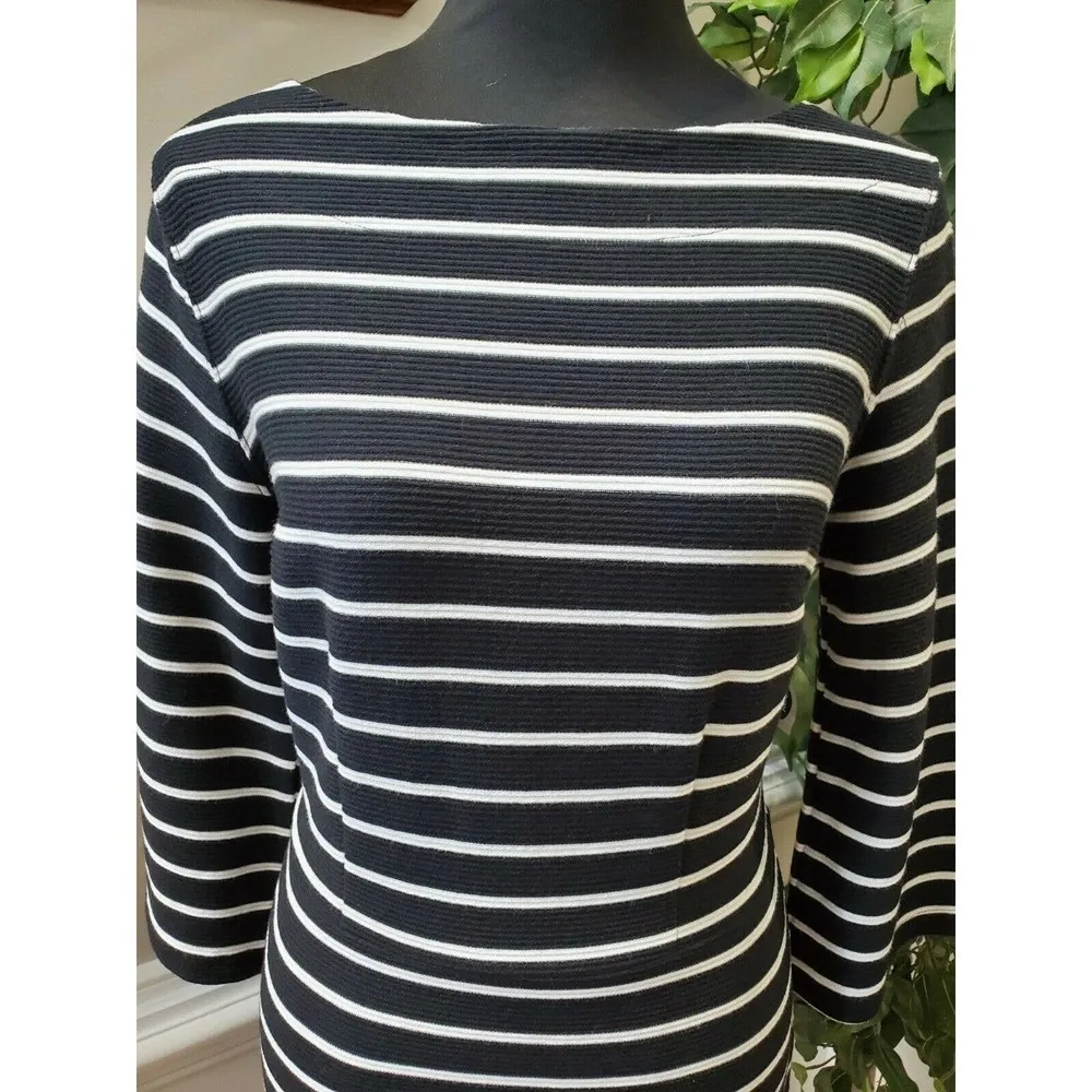 Old Navy Women's Black & White Cotton Long Sleeve Boat Neck Knee Length Dress S - Image 4