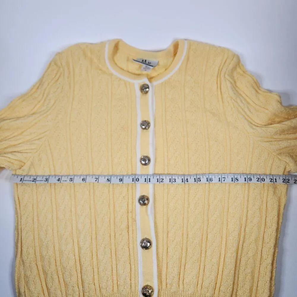 Mita Cable Knit Cardigan Vintage Long Sleeve Gold Buttons 80s Size 14 Yellow - Image 7
