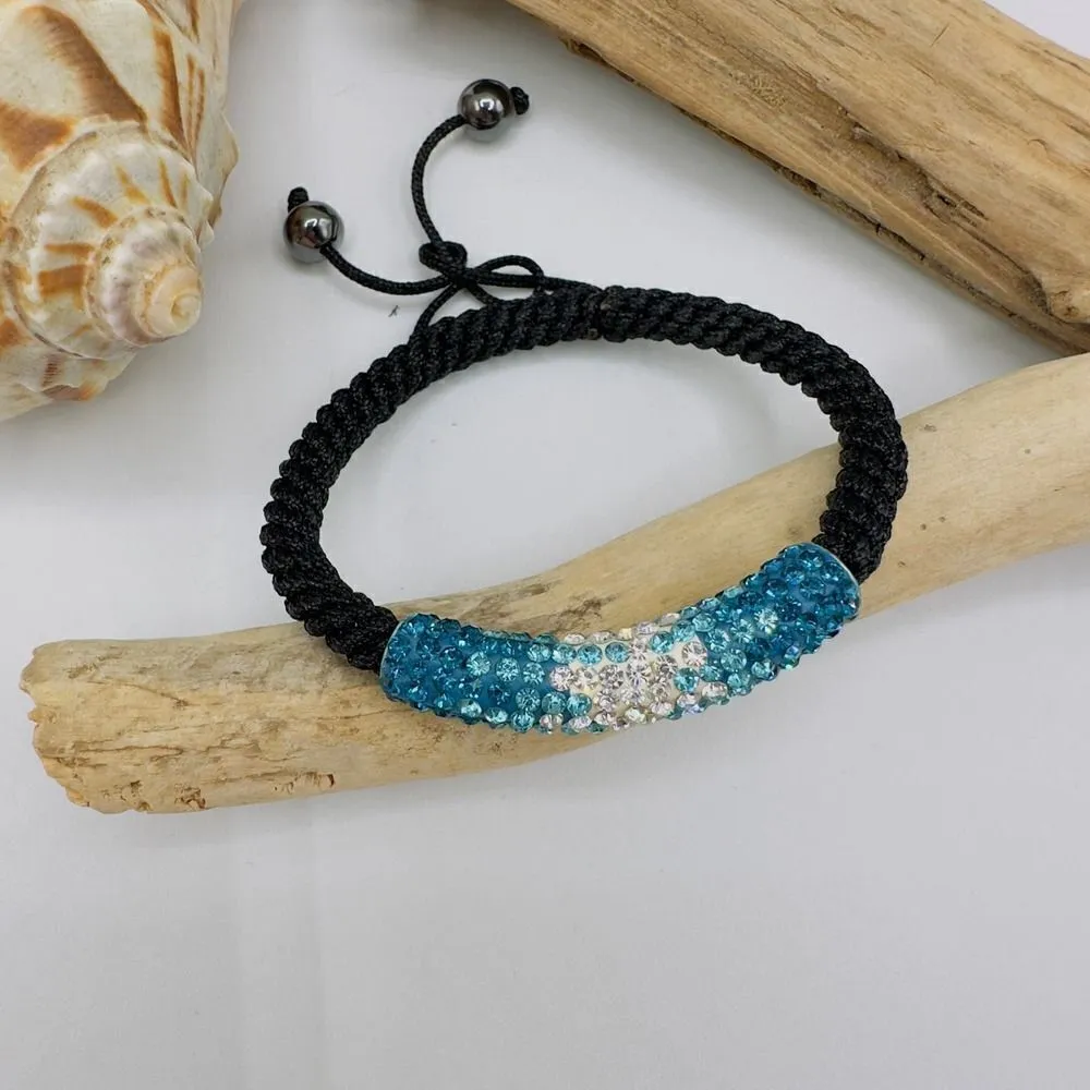 Pave Set Crystal Disco Bangle Ajustable Bracelet Blue - Image 2