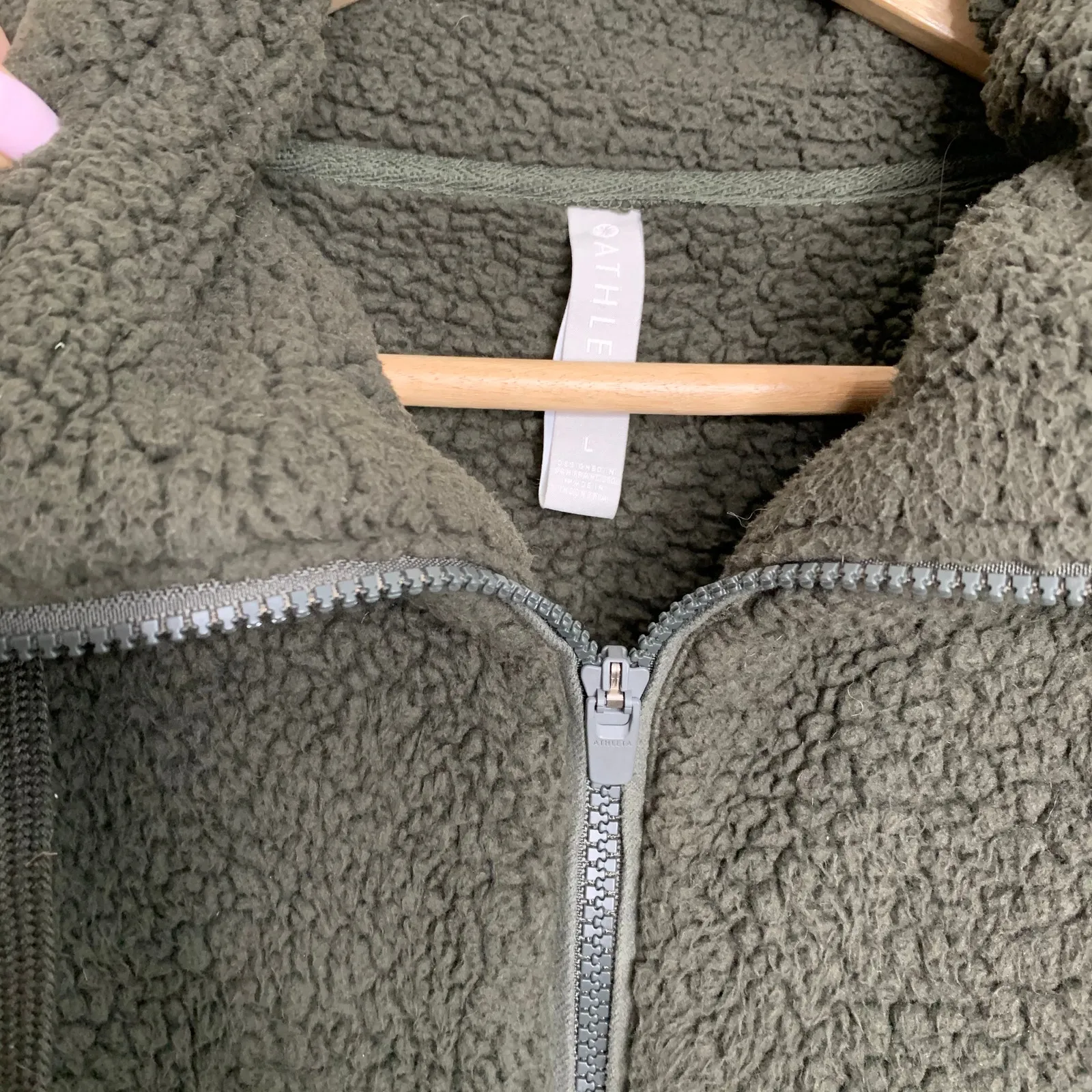 Athleta  Talus Olive Green Sherpa 1/2 Zip Pullover Jacket Womens Large - Image 9