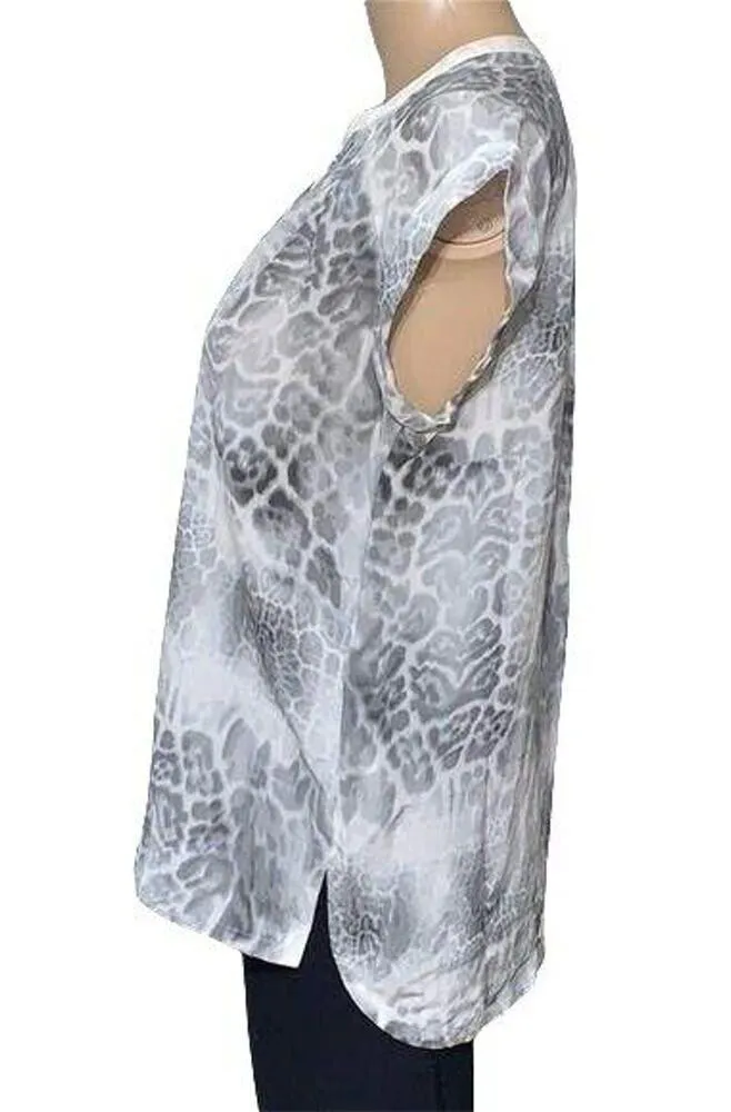 Rebecca Taylor Womens Blouse Top Shirt Nearly Sheer Silk Animal Print Size 0 - Image 6