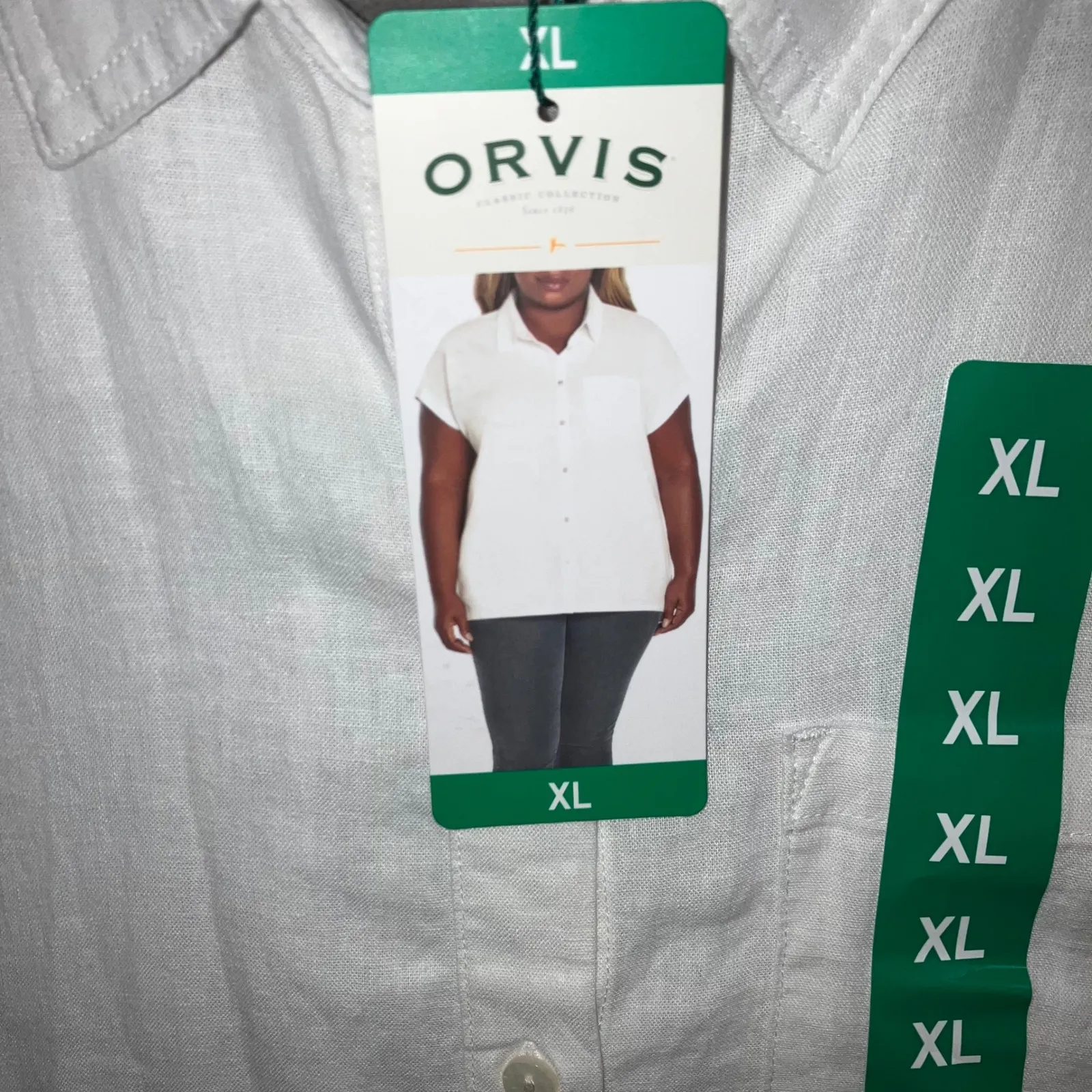ORVIS Linen Blend Button Up Shirt Women XL Classic Short Sleeve Casual Capsule - Image 8