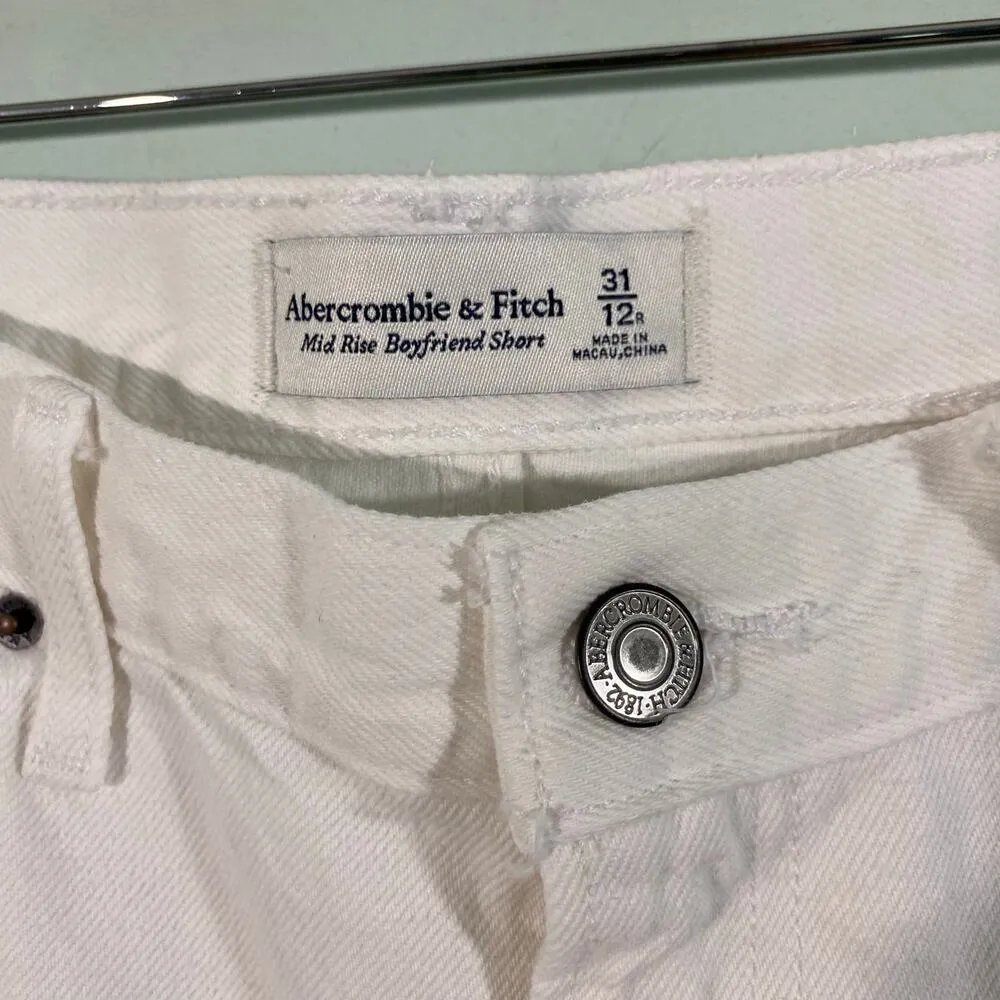 Abercrombie & Fitch Women White Distressed Mid Rise Boyfriend Shorts Size 12 - Image 4