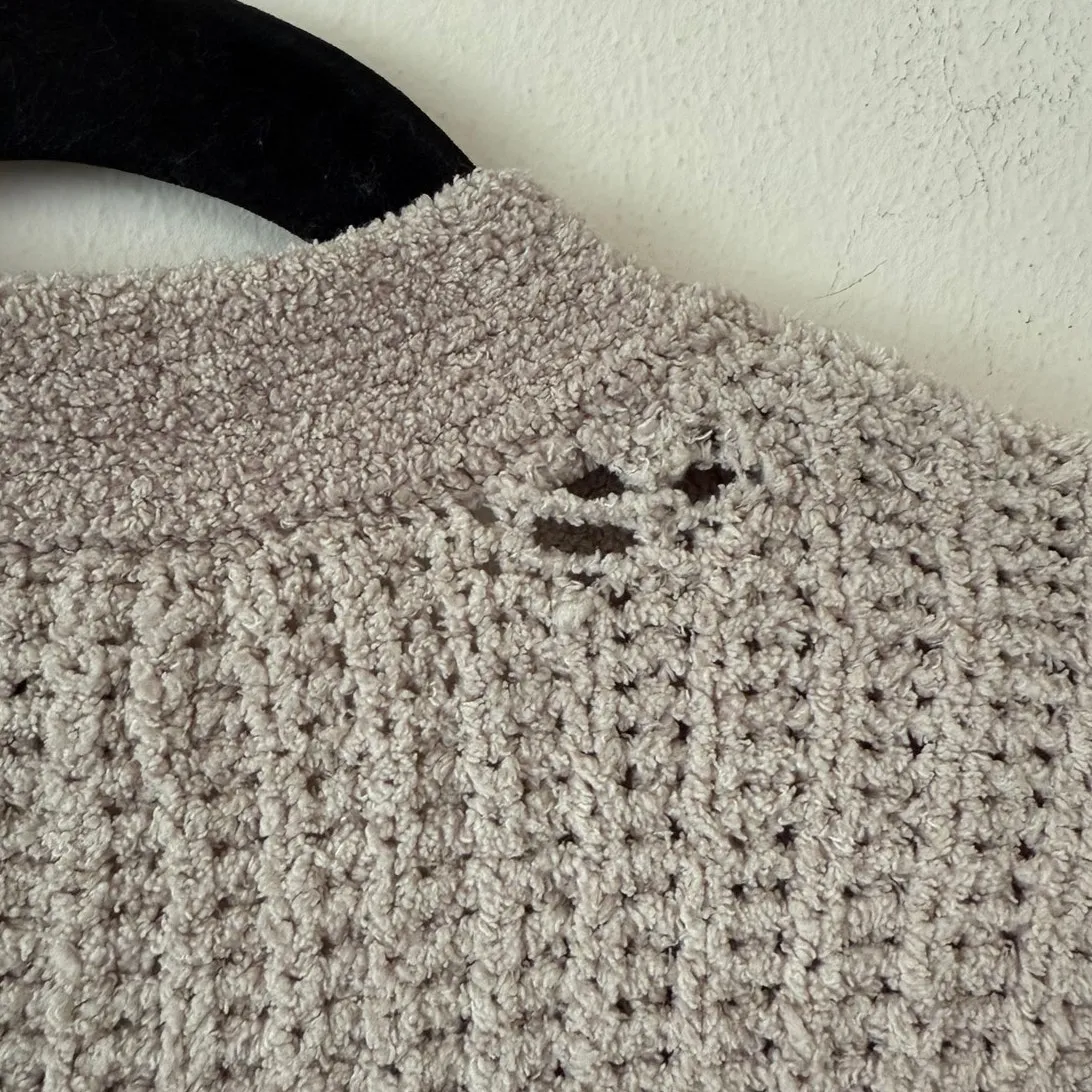 American Eagle Taupe Open-Stich Over Sized Sweater Long Sleeve Button Cardigan-S - Image 3