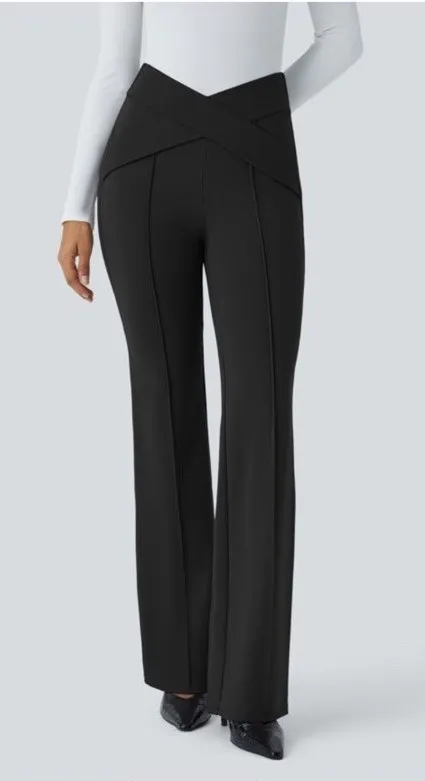 Halara High Waisted Crossover Flare Yoga Seamed Pants Black Women's Size Medium - Image 1