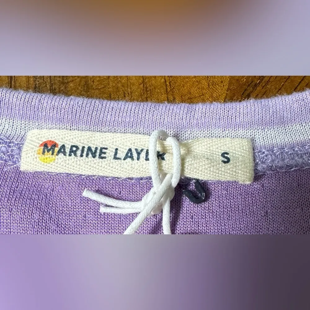 Marine layer DOUBLE KNIT HENLEY Striped LAVENDER Casual Coastal Small - Image 9