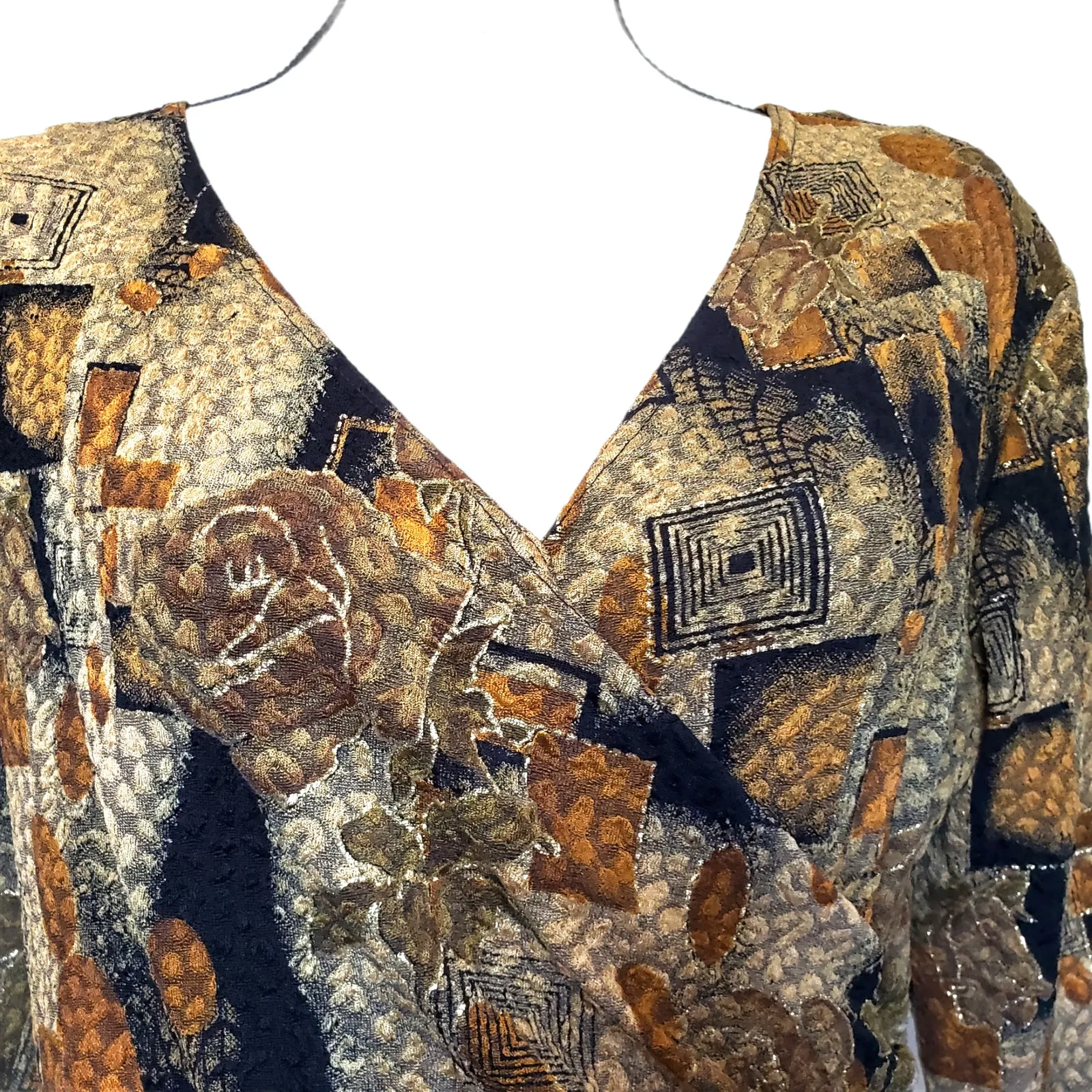 Vintage Y2K MSK Metallic Womens Top Sz 8 Beads Tassel Hem Boho Glam Gold Wrap - Image 3