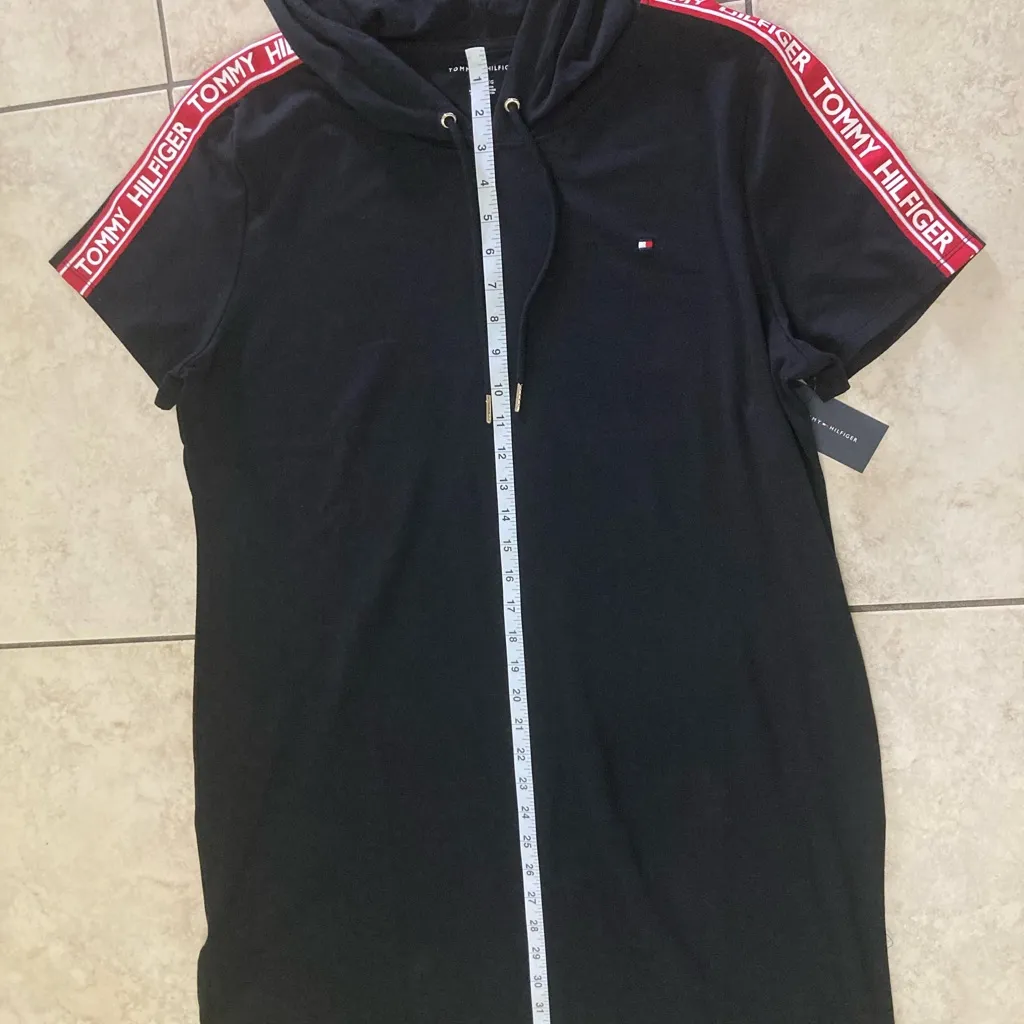 Tommy Hilfiger Black Hoodie T-Shirt Dress with Logo Tape – Size XL - Image 6